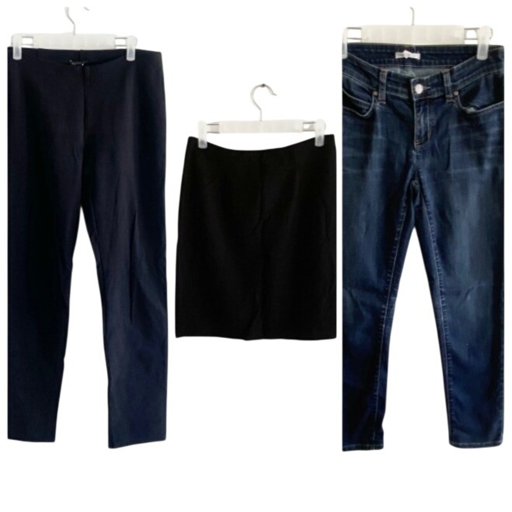 Eileen Fisher LOT 3 Black Ponte Pants Skirt Dark Wash Skinny Jeans Work Career